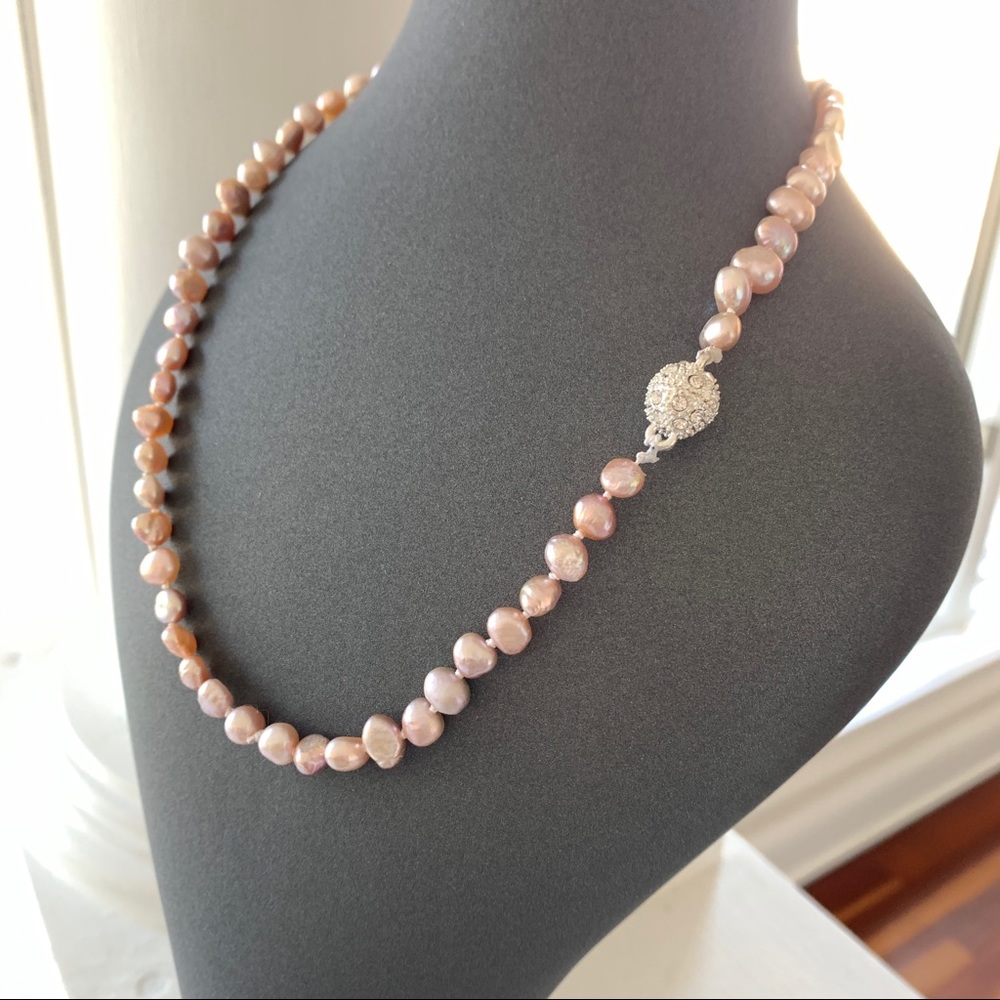 Genuine hand knotted blush pearl necklace